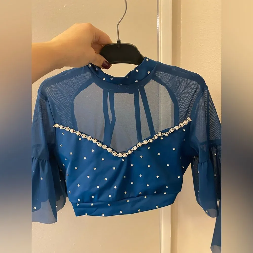Kelle dance solo costume dark blue 2 piece 2972 butterflies illusion MA adult